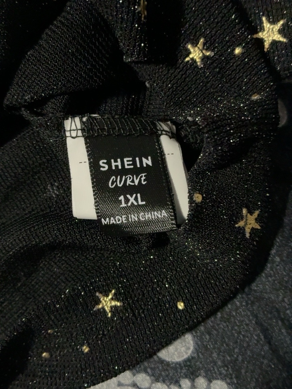 SHEIN Curve Star Print Long Sleeve Top XL Black Gold - Picture 3 of 4